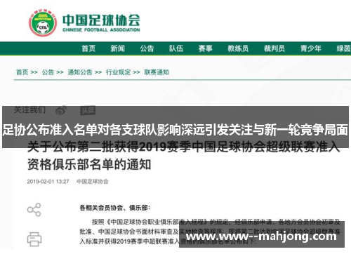 足协公布准入名单对各支球队影响深远引发关注与新一轮竞争局面