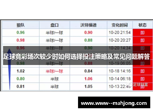 足球竞彩场次较少时如何选择投注策略及常见问题解答 足球竞彩场次较少时如何选择投注策略及常见问题解答